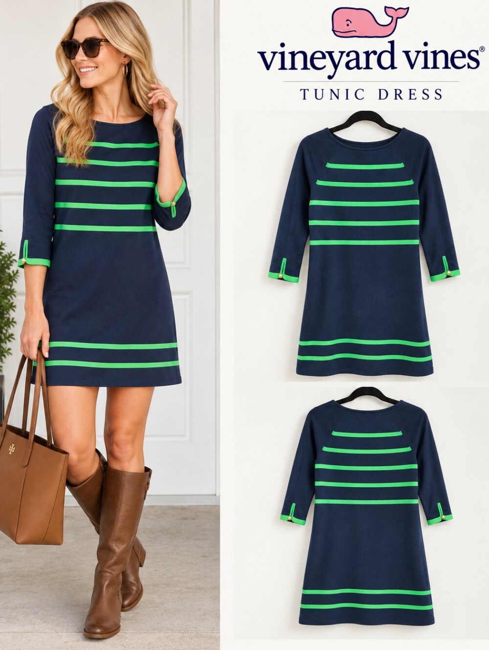 Vineyard Vines 2013 Navy Green Striped Tunic Dress Small